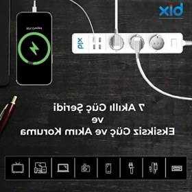 Resim Die Grup Akıllı 4 USB Bağlantılı 3'lü Priz, Uzaktan Kontrol Özellikli 