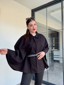 Resim Yakalı kemerli panço siyah - STD 