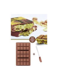 Resim Dubai Çikolatası Kalıbı Silikon Büyük Boy Çikolata Kalıbı Ve Spatula 2'li Set Kahverengi 