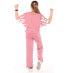 Resim Toontoy Kids Toontoy Kız Çocuk 2'li Takım Baskılı Kısa Kollu Sweatshirt & Beli Lastikli Yırtmaçlı Bol Paça Eşofman Altı - 30/1 Penye Gül Kurusu 