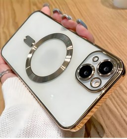 Resim Fibaks iPhone 13/14 Kılıf Kamera Lens Korumalı Magsafe Şarj Kilifi Şeffaf Renkli Yumuşak Kapak Gold 