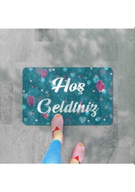 Resim Dijital Baskılı Kapı Önü Paspas Hoşgeldiniz Yazılı Çiçek Desenıç Ve Dış Kapı Paspası Yıkanabilir Beyza 