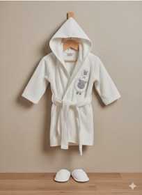 Resim Kuzu Nakışlı 2'li Ekru Bornoz Ve Terlik Ekru 