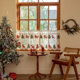 Resim 1 Adet Vintage Esintili Noel Şeffaf Perde, Nakışlı Geyik & Çam Ağacı Tasarımı - Kolay Asılabilir Çubuk Cebi, Yarı Şeffaf Polyester, Bayramlık Oturma Odası, Yatak Odası & Mutfak Dekoru, Noel Perdeleri 