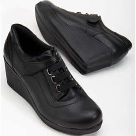 Resim Dolgu Taban Cırtlı Elastik Bant Siyah Kadın Günlük Ayakkabı-3132-siyah Siyah 