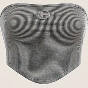 Resim Şık Omuzları Açık Kaburga Crop Top ve Bandana Etek - Esnek Polyester & Spandex Karışımı, Makinede Yıkanabilir - Tüm Mevsimler İçin Mükemmel 