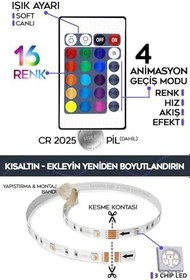 Resim luciole 5 Metre Tv Arkası Tak Çalıştır Rgb Led 16 Renkli 4 Animasyonlu Yatak Odası Mutfak Lambader 