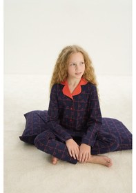 Resim Sevim Kız Çocuk Uzun Kol Gömlek Yaka Önden Düğmeli Lacivert Pijama Takım C0t1n7o8 001 