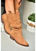 Resim Fox Shoes R280080502 Taba Süet Alçak Topuklu Büzgülü Kadın Çizme Taba 