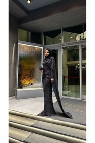 Resim Bess Store Tesettür Kuyruklu Simli Liva Abiye 