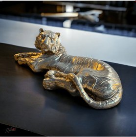 Resim El Yapımı Uzanmış Kaplan Heykeli Altın 