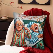 Resim 1 Adet Komik "Büyükanne Horlama Mücadelesi" Dekoratif Yastık Kılıfı - 44.96x44.96 cm Yumuşak Polyester Fermuarlı Minder Kılıfı, Makinede Yıkanabilir Modern Tasarım Yatak, Kanepe, Sandalye ve Tatil Dekoru İçin (İç Dolgu Dahil Değildir), Yatak için Dekoratif Yastıklar 