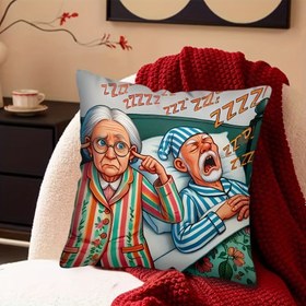 Resim 1 Adet Komik "Büyükanne Horlama Mücadelesi" Dekoratif Yastık Kılıfı - 44.96x44.96 cm Yumuşak Polyester Fermuarlı Minder Kılıfı, Makinede Yıkanabilir Modern Tasarım Yatak, Kanepe, Sandalye ve Tatil Dekoru İçin (İç Dolgu Dahil Değildir), Yatak için Dekoratif Yastıklar 