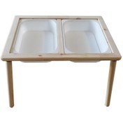 Resim Masif Ahşap Çocuk Oyun Aktivite Masası ve 2 Beyaz Dar Kova Beyaz 