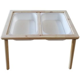 Resim Masif Ahşap Çocuk Oyun Aktivite Masası ve 2 Beyaz Dar Kova Beyaz 