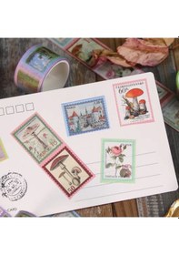 Resim Vintage Washi Tape Bant Baskılı Yapışkanlı Maskeleme Kağıdı Desenli Bant 10'lu - Mor Pul Mektup 1 