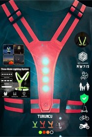 Resim Motiva Reflektif Işıklı Yelek Turuncu Fosforlu Neon Bisiklet, Motosiklet,Scooter Gece İkaz Uyarı Yeleği 