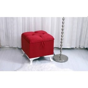 Resim Lüks Sandıklı Kapitoneli Puf 45 45 Cm Kırmızı 