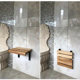 Resim Meşe Rengi Ahşap Katlanır Duvara Monte Duş Taburesi Meşe 32x37,5 Meşe 