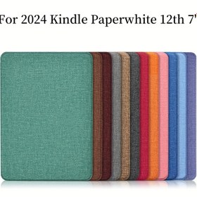 Resim Kindle Paperwhite 6 12. Seri 2024 için 7 inç Kumaş Desenli El Tutma TPU Kılıf Manyetik Kapak 