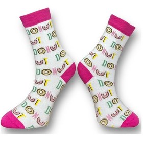 Resim Me-vo Tekli Beyaz Renkli Unisex Esnek Nem Alabilen Pamuklu Donut Desenli Soket Çorap Beyaz 
