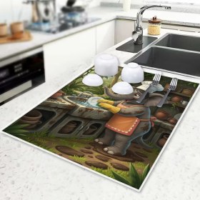 Resim Harikabirev Bulaşık Kurutma Matı Kurutma Örtüsü Tezgah Üstü Bulaşıklık 40X50CM Yıkanabilir | Fil Desenli 