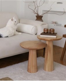 Resim Simillo Wood Wooden Ahşap 2'li Set Naturel Renk Mantar Yan Sehpa Modern Fiskos / Ç Kod:sml098495411 Ahşap 