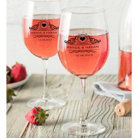 Resim BK Sevgililere Özel Isimli Renkli Baskılı Ikili Şarap Kadehi Seti-2 