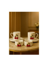 Resim 2 Kişilik Porselen Kiraz Fincan Takımı Seti Ve 2 Adet Porselen Be 