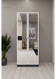 Resim Lisa Boy Aynalı Çok Amaçlı Dolap Ayakkabılık Antrasit Antrasit 