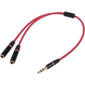 Resim Wozlo 3.5mm Stereo Ses Kulaklık Çoklayıcı Kablo 30 cm Kırmızı Renkli Dayanıklı Tasarım 