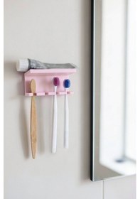 Resim Pembe Yapışkanlı Çok Amaçlı Diş Fırçası Jilet Jiletlik Asacağı Askılığı Askılık Diş Fırçalık Banyo Organizer 