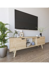 Resim Siena Ahşap Ayaklı Tv Ünitesi Safir Meşe Televizyon Konsolu 140 Cm Ekonomik Modül Sehpa 