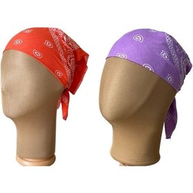 Resim Pamuklu Klasik Desen Unisex 2li Bandana Seti Renkli Bandana Etnik Desenli A Kalite Bandana Turuncu - Lila 