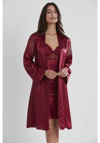 Resim Pierre Cardin 6'lı Saten Gecelik Sabahlık Çeyiz Seti 6955 Bordo 001 