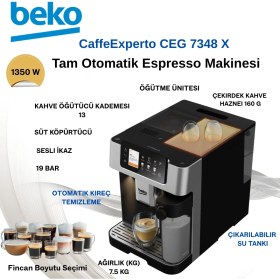 Resim Beko Caffeexperto Ceg 7348 x Tam Otomatik Espresso Makinesi + 1kg Tchibo Barista Kahve Çedirdeği Hediye 