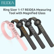 Resim REIDEA Yüzük Ölçer 1-17 Büyütmeli Cam - Yeniden Kullanılabilir Ayarlanabilir Parmak Boyut Göstergesi, 3 Renk (Pembe/Siyah/Turuncu) | Evde Doğru Yüzük Ölçümü için Yüksek Kaliteli Plastik Takı Ölçekleme Aracı, Kolay Okunabilen İşaretlemeler, Sağlam Yapı, Düğün Planlayıcıları İçin 