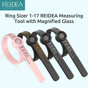 Resim REIDEA Yüzük Ölçer 1-17 Büyütmeli Cam - Yeniden Kullanılabilir Ayarlanabilir Parmak Boyut Göstergesi, 3 Renk (Pembe/Siyah/Turuncu) | Evde Doğru Yüzük Ölçümü için Yüksek Kaliteli Plastik Takı Ölçekleme Aracı, Kolay Okunabilen İşaretlemeler, Sağlam Yapı, Düğün Planlayıcıları İçin 