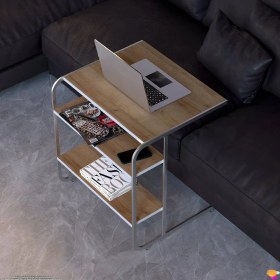 Resim Modilayn C Yan Sehpa Geniş Boy Tekerlekli Çalışma, Atıştırmalık, Yemek, Laptop Sehpası Meşe 