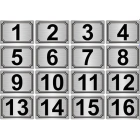 Resim 10x15cm Metal Yapışkanlı Numara (1..16) 16 adet Gümüş Renk Metal 
