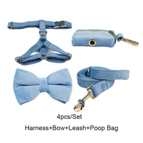 Resim Dog Collar Named Sky Blue Velvet Collar 595658 - 4pcs set / M 