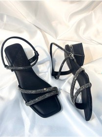 Resim Bulutmod Ba04262 Siyah Kadın İki Taşlı Abiye Yumuşak Taba 3 Cm Topuklu Ayakkabı - 37 Siyah - Antrasit 