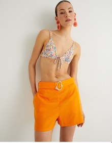 Resim Koton Koton X Sibil Çetinkaya - Keten Karışımlı Kısa Şort Kemer Detaylı Cepli Turuncu 4sak40403pw Turuncu 