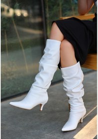 Resim Pabucmarketi Beyaz Kadın Topuklu Çizme Çok Renkli 