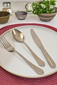 Resim Lugga Maya 18 Parça Eskitme Gold Yemek Çatal Kaşık Bıçak Takımı 