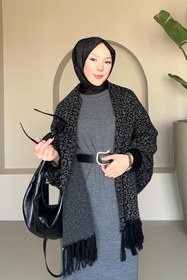 Resim Leopar Şal Panço Siyah - Standart 