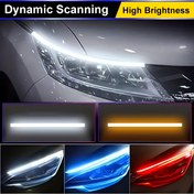 Resim 2 Adet Otomotiv LED Dekoratif Işık Şeridi Başlangıç Tarama Ortam Işığı Araba Izgara Ağ Akış Işığı Çift Renkli Çevre Işıklı 