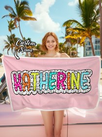 Resim Personalized Dalmatian Patterned Beach Towel - Rainbow Name - Summer Vacation and Bridesmaid Party Gift - Special for Her - 70×140cm 