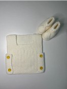 Resim El Örgüsü Yenidoğan Beyaz Bebek Yeleği Ve Patik / Takım yvp9001 
