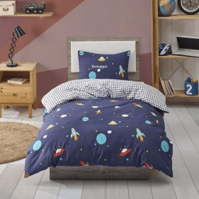 Resim Uzay Arduvaz Mavi Nevresim Seti Kids (Çarşafsız) Tek Kişilik %100 Doğal Pamuk Ranforce 